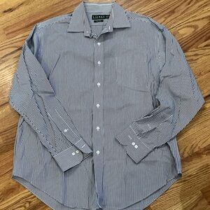 Lauren Ralph Lauren Men's Navy and White Pinstripe Dress Shirt Sz 16.5 34/35 EUC